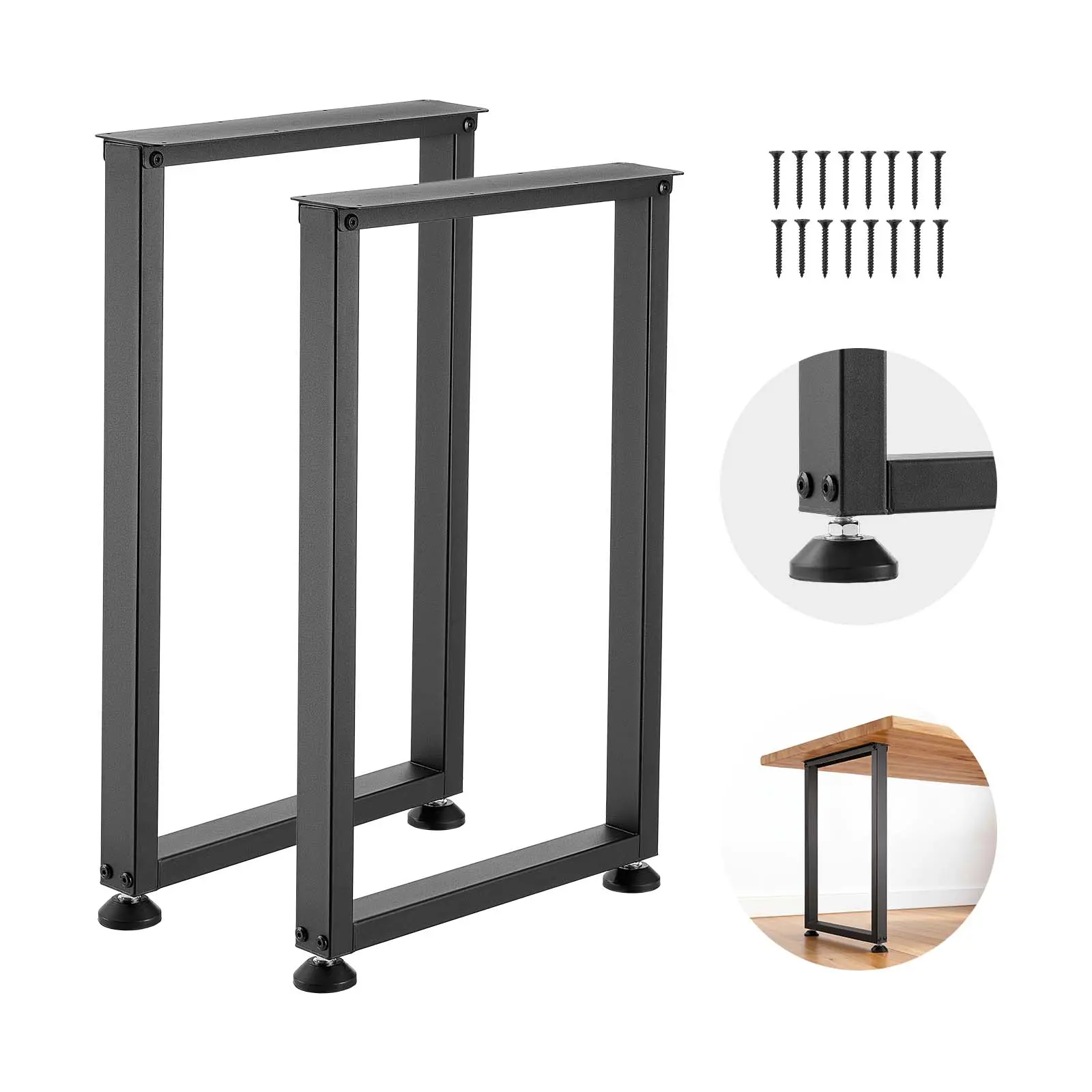 VEVOR Black Square Metal Furniture Legs (Set of 2) - 29.1" H x 17.7" W, 10mm Bolt-On Furniture Bolts, Modular Design, Easy Installation with Instructions, Powder-Coated Finger-Resist Coat, 2204 lbs Load Capacity, for Home Office Desks#BacktoSchool