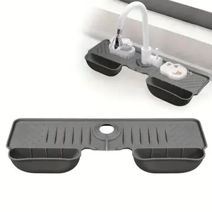 Silicone Sink Sponge Drain Mat, 1 Count Adjustable Sink Sponge Drain Mat, Waterproof Countertop Organizer for Kitchen Bathroom, Racks