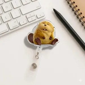 Funny 3D Cartoon Hopper Animal Sparkly Retractable Badge Reel Cute Beaver Frog Bear Acrylic ID Holder For Nurses Teachers Student Gift