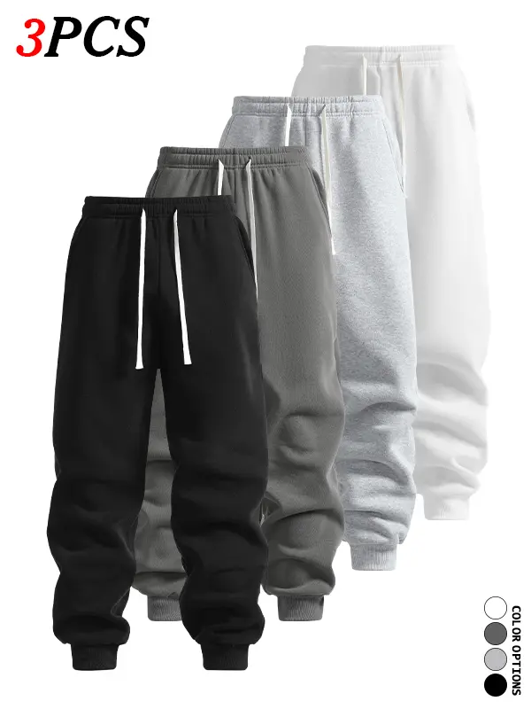 3-Pack Men’s autumn/winter jogger sweatpants multipack, available in multiple colors, loose casual design that pairs easily, durable sports pants designed for long wear.