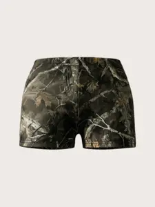 Women's Summer Vintage Leaf Branch Full Print Sexy Low Waist Tight Shorts, Essential for Hot Girls Going Out