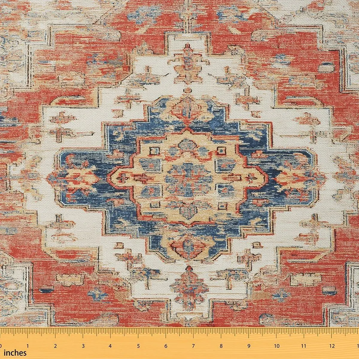 Ethnic Flannel Fabric,Red Boho Fabric,Southwest Farmhouse Bohemian Floral Abstract Soft Decorative Fabric,Orange Geometric Tribal Flower Indoor Fabrics,Not Stretchy