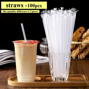 100pcs extra long beverage straws, Boba straws - Plastic Reusable Straw, individually packaged, suitable for milk tea shops, coffee bars, juice stations, catering services, iced latte, milkshake cups, cocktail presentations, and dessert applications