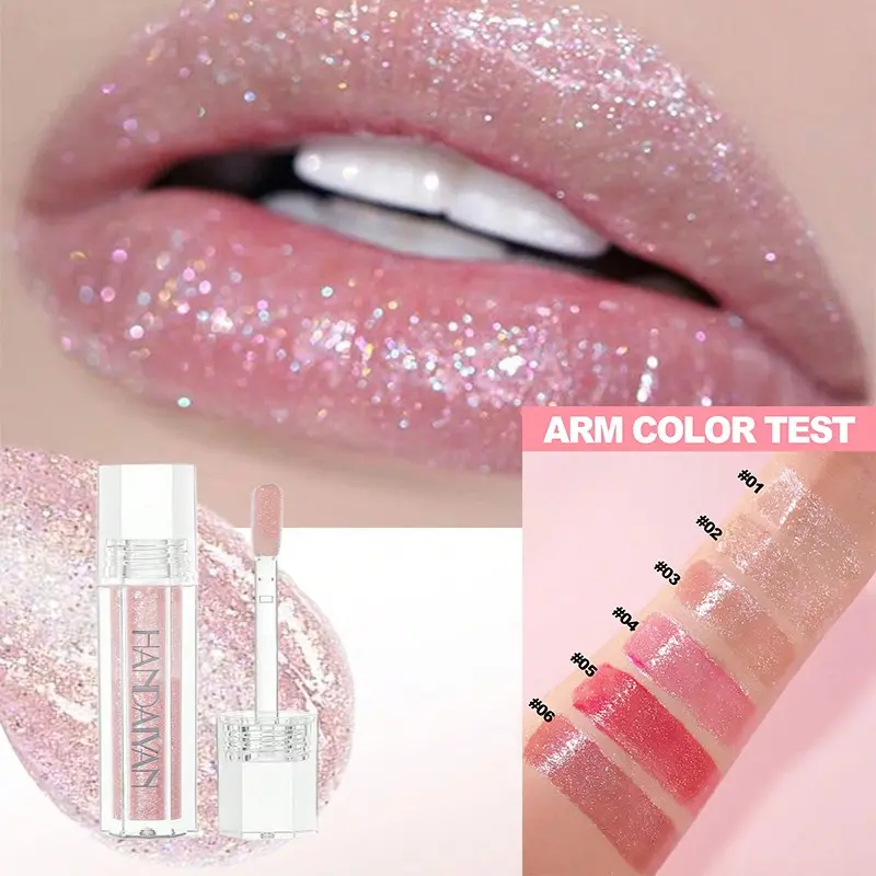 Gold Glitter Mirror Lip Gloss, 6 Colors Available, Metallic Finish, Long-Lasting, Moisturizing, Perfect for Parties and Night