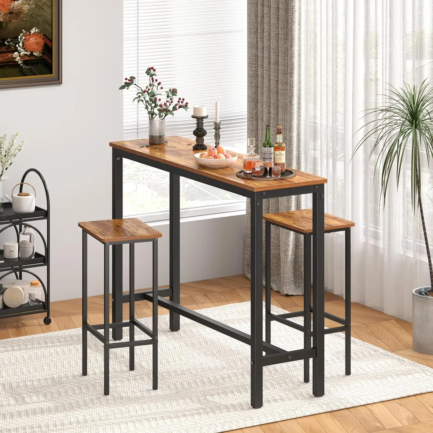 Mr IRONSTONE Bar Table, Pub High Top Rectangular Height Sofa Console Dining Coffee Table, for Narrow Space, Living Room, Sturdy Metal Frame, Easy to S