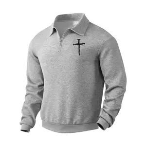 New men's solid color half-zip long sleeve hoodie, knitted fabric, casual style, suitable for men' daily wear in autumn and winter, men's casual sports long sleeve hoodie, Goth SweatshirtGift