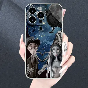 Valentine's Day Winter 1 Piece Corpse Bride Creative Graphic Protection Phone Case for iPhone 17 Air 16 15 14 13 12 11 Pro Max Plus, TPU White and Black, Durable and Stylish Design
