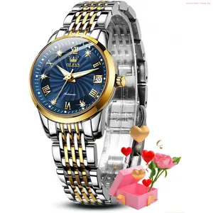 Fashion Brand OLEVS Women Automatic Watch Diamond Mechanical Self Winding Fashion Elegant Dress Wrist Watch Luminous Waterproof Stainless Steel Date