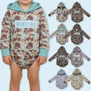 Mamas Boy Camouflage Mothers Day Long Sleeve Hoodie Romper