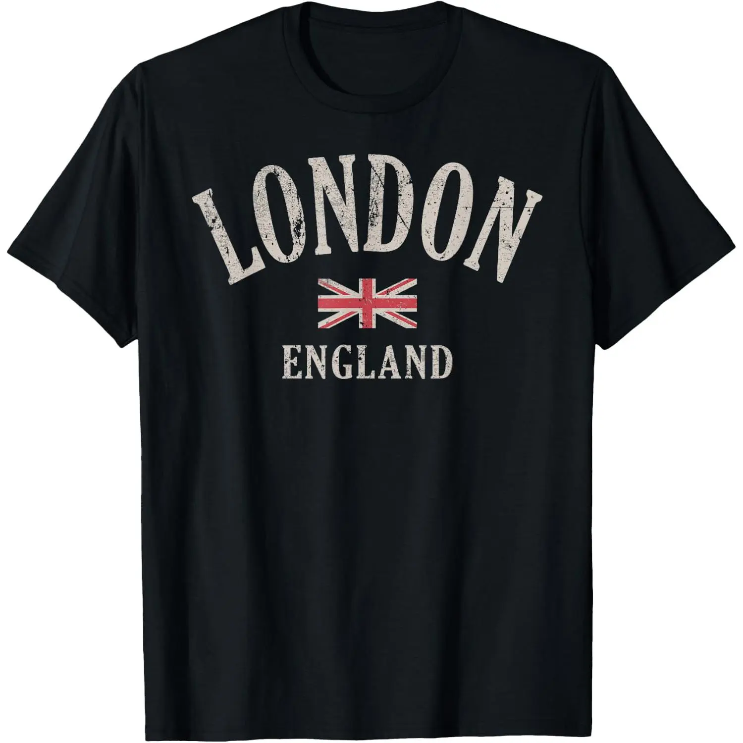 Women's T-Shirt with Distressed London UK Flag Graphic, Casual Vintage Style 100% Cotton Short Sleeve Round Neck Top, Tops, Shortsleeve