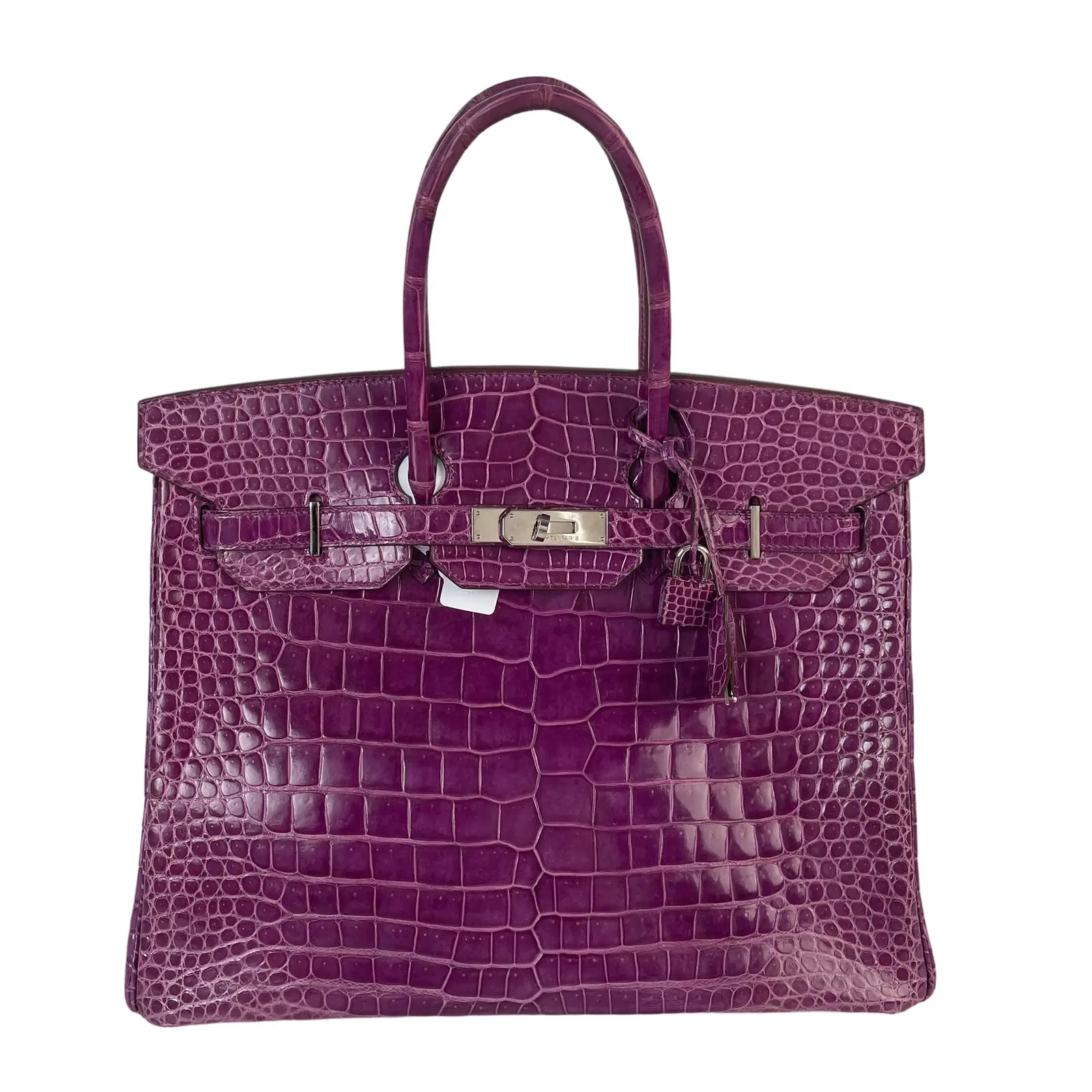 Pre-owned HERMÈS Violet Shiny Birkin 33 with charm