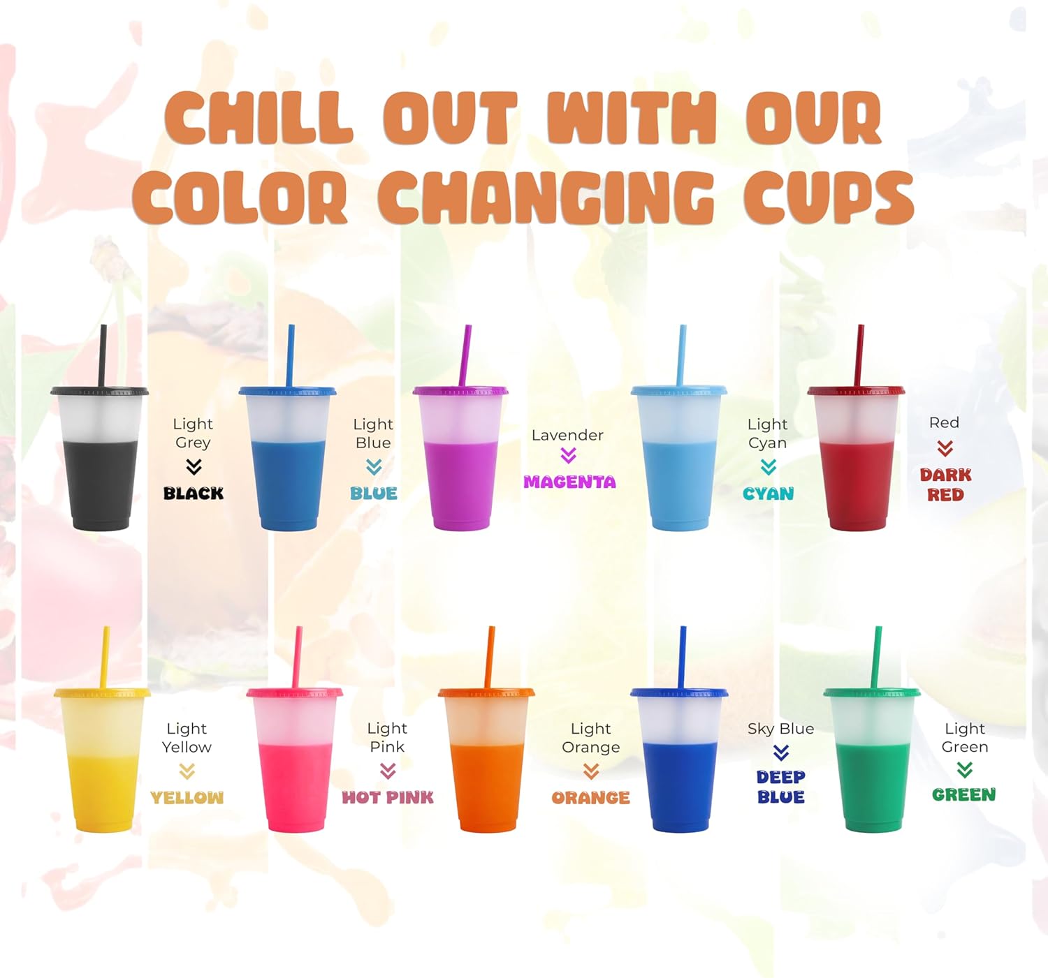 10pcs 16oz Color Changing Cups with Lids and Straws, Color Changing Tumbler, Reusable Cups with Lids in Multicolors Perfect for Cold Drinks, Cold Coffee, Smoothie etc