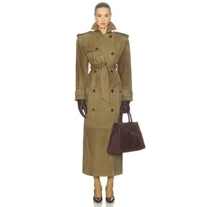 Helsa Suede Trench Coat in Khaki Green