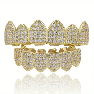 2pcs/set Micro Inlay Braces Full Ice Out Pointed Teeth Vampire Teeth Hip Hop Accessories Braces Oral