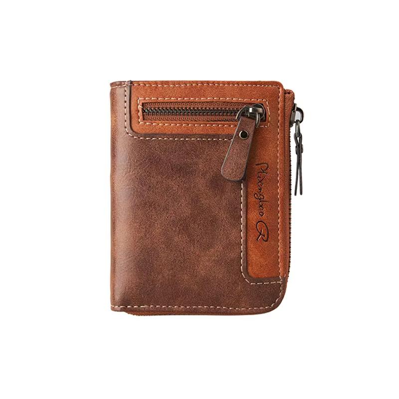 Premium Men's Short ID Card Holder Billfold Casual Leather Zipper Coin Purse Multi-Card Slot Portable Wallet