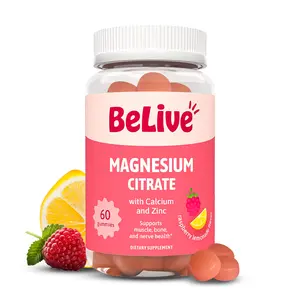 BeLive Magnesium Citrate Gummies with Calcium and Zinc for Adults and Kids - High Absorption Magnesium Supplement for Cognitive, Bone, Muscle and Nerve Health - Raspberry Lemonade - 60 Count