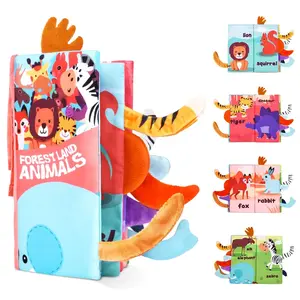 Soft Cloth Books 0-6 Months, High Contrast Sensory Baby Toys - Tummy Time, Bath, Crinkle, Squeaky, Washable, Chewable, Non-Toxic, Early Educational