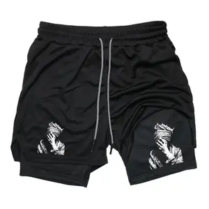 Jesus Crown of Thorns Christian Men's 2-in-1 Double Layer Drawstring Gym Shorts, Stretchy Quick Dry Athletic Training Shorts with Liner
