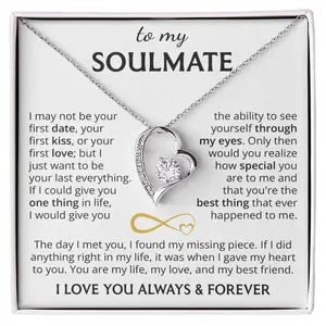 To My Soulmate Message Card Necklace To My Wife Soulmate Gifts Necklace Love Heart Pendant Valentine's Day Gifts Fashion Jewelry Women Necklaces
