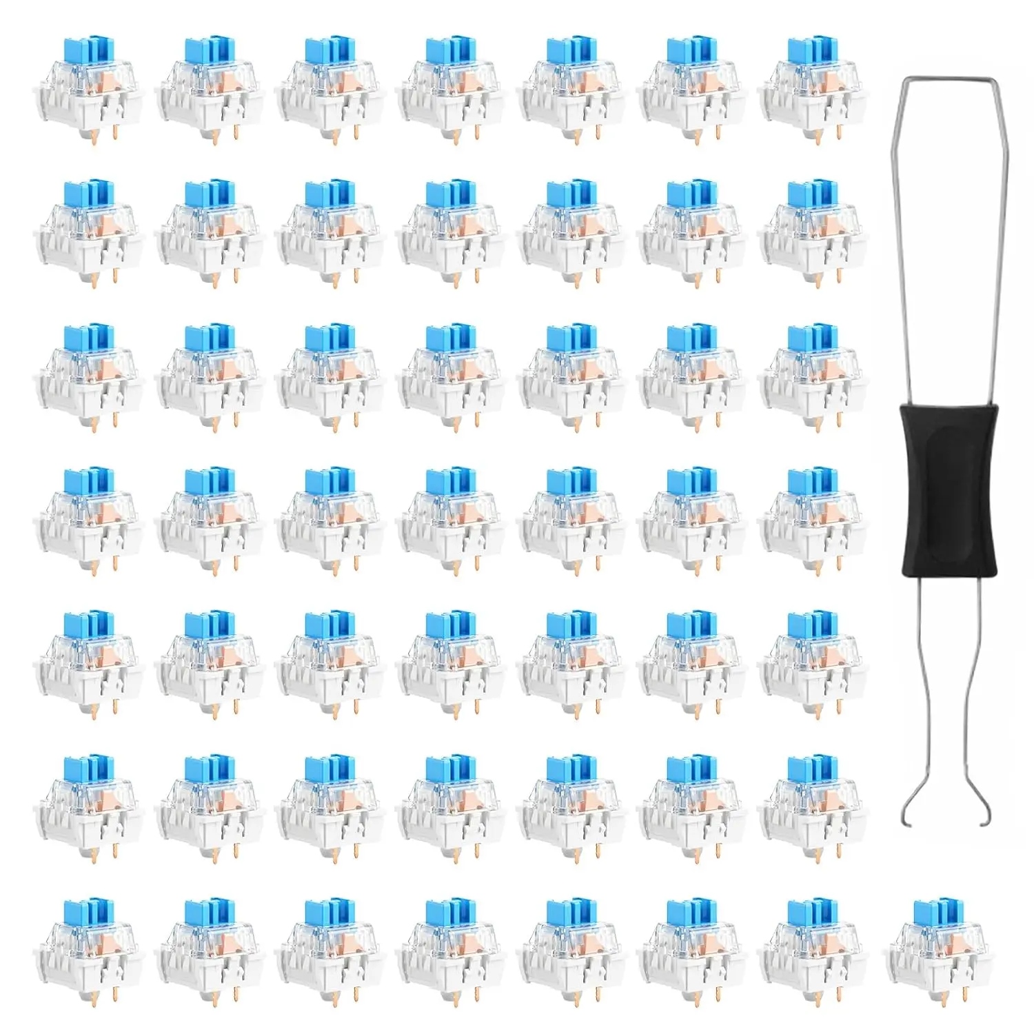 50 count Blue Mechanical Keyboard Switches, 3 Pin Blue Clicky Switches with  Puller  Keyboard Clicker   for Gaming Keyboards
