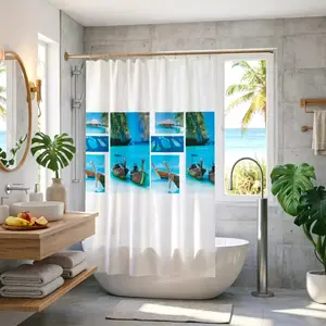 1pc Maldives Shower Curtain, Peva Material, Summer Pattern, Easy Clean, Full Season Bathroom Decor, Quick Dry, Washable, Privacy Barrier