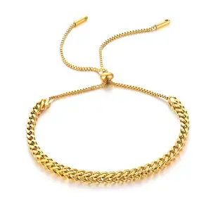 MP 18K Gold Plated Cuban Chain Bracelet ,Easy to Wear Adjustable Hand Accessories ,Non Tarnish Jewelry Stainless Steel Daily Decor for Women Girls