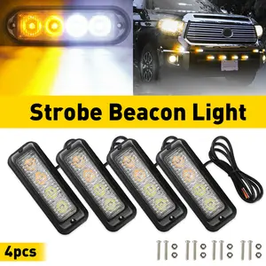 4pcs 4LED Car Amber/White Emergency Beacon Warning Flash Strobe Light Indicator