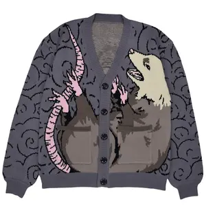 Steady Hands Trash Lord Knit Cardigan Grey Beige Pink Brown Possum Opossum Rat