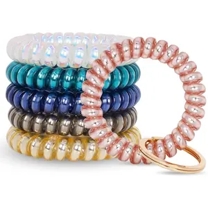6pcs Wrist Coil Keychain Car Key Holder Key Ring Bracelet Plastic Spiral Spring Flexible Stretchable Wrist Band Wristlet Key Chain Accessories for Sauna Gym Pool Outdoor Sports Activity