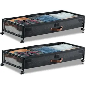 VEVOR Under Bed Storage with Lids, 31.7x 15.9x 6.1 Inch, 48L Large Underbed Clothes Storage Containers, Low Profile Gray Under Bed Drawer Shoe Organizer Bins Box for Blanket Shoe Bedroom, 2 PackVEVOR Super Brand Day