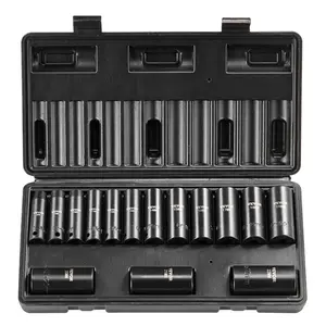 VEVOR 3/8" Drive Impact Socket Set, 15 Piece Deep Socket Set Metric 8-22mm, 6 Point Cr-Mo Alloy Steel for Auto Repair, Easy-to-Read Size Markings, Rugged Construction, Includes Storage Case