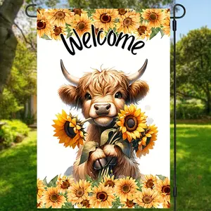 Highland Cow Sunflower Garden Flag - Double Sided Waterproof Farmhouse Decorations Vertical Burlap Flag for Summer & Fall Outdoor Decor