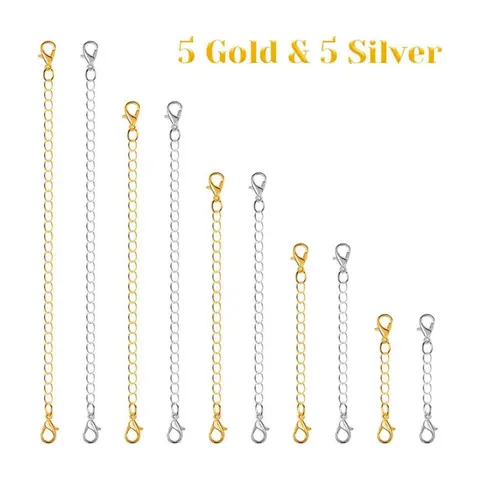 Necklace Extension Chain, 10pcs Necklace Metal Extension Minimalist Chain, Diy Jewelry Extension Chain, Jewelry Making Supplies for Necklace Bracelet, Jewelry Making Tools, DIY Jewelry Decoration, Adjustable Chain, Diy Jewelry Accessories