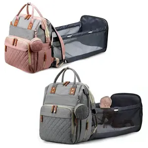 Baby diaper bag backpack folding baby cot, equipped with a diaper changing table, a multi-functional portable large-capacity travel baby supplies storage bag, suitable for baby boys and girls' diaper bags, baby party gift, essential gift for newborns.