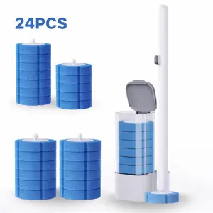 Disposable Toilet Brush with 24 Refill Heads – 1 Pack Toilet Wand for Deep Cleaning, Square-Shaped with Toilet Bowl Cleaner