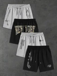 Men's Shorts with Drawstring Pockets, Print, Geometric, Elastic Waist Comfort Fit, Breathable, Fashionable Casual Summer Wear, Ideal for Daily Activities