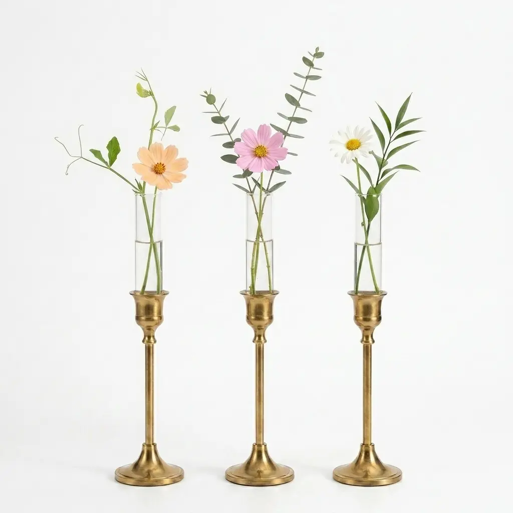 Glass Bud Vase for Flowers, 5.9 in Clear Skinny Vase with Silicon Grips for 22mm Taper Candle Holders, Minimalist Floral Bud Vase for Home Table Centerpieces, Bridal Wedding Gift