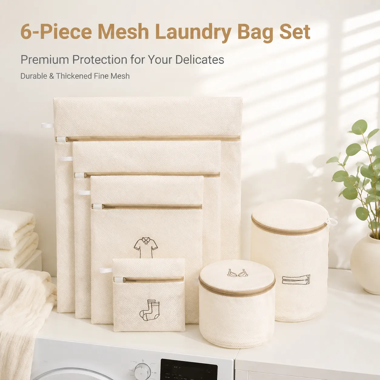 6 Pack 6 Size Mesh Laundry Bags Set for Delicates with Zipper, Lingerie Bags for Washing Delicates, Laundry Bags Mesh Wash Bags, Delicates Laundry Bag for Jeans,Blouse,Stocking,Bra