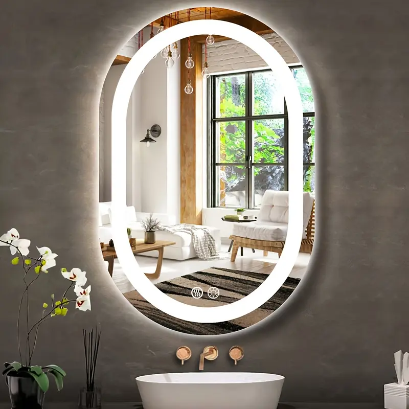 High-End LED Bathroom Mirror Featuring Built-In Lighting, Fog-Resistant Technology, Touch-Sensitive Dimmer, High-Definition Reflective Surface, Wall-Mounted Design with Memory Function, Measuring 24"X16"