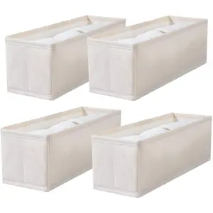 Tuza 4 Pack Dresser Organizer, Small Baskets for Organizing, Fabric Narrow Storage Bins, Foldable Underwear Organizer for Drawer, Dresser, Closet, Shelf, White