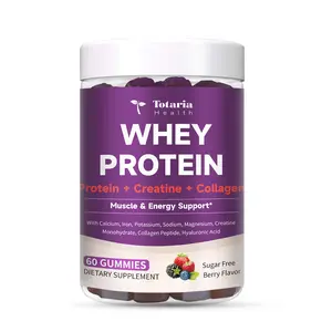 Totaria 3 in 1 Whey Protein Gummies | Creatine Monohydrate | Collagen, Sugar free, High-Quality Protein, Muscle & Energy Support, Berry Flavor, for Women and Men Supplement Nutrient Rich Complex Fitness