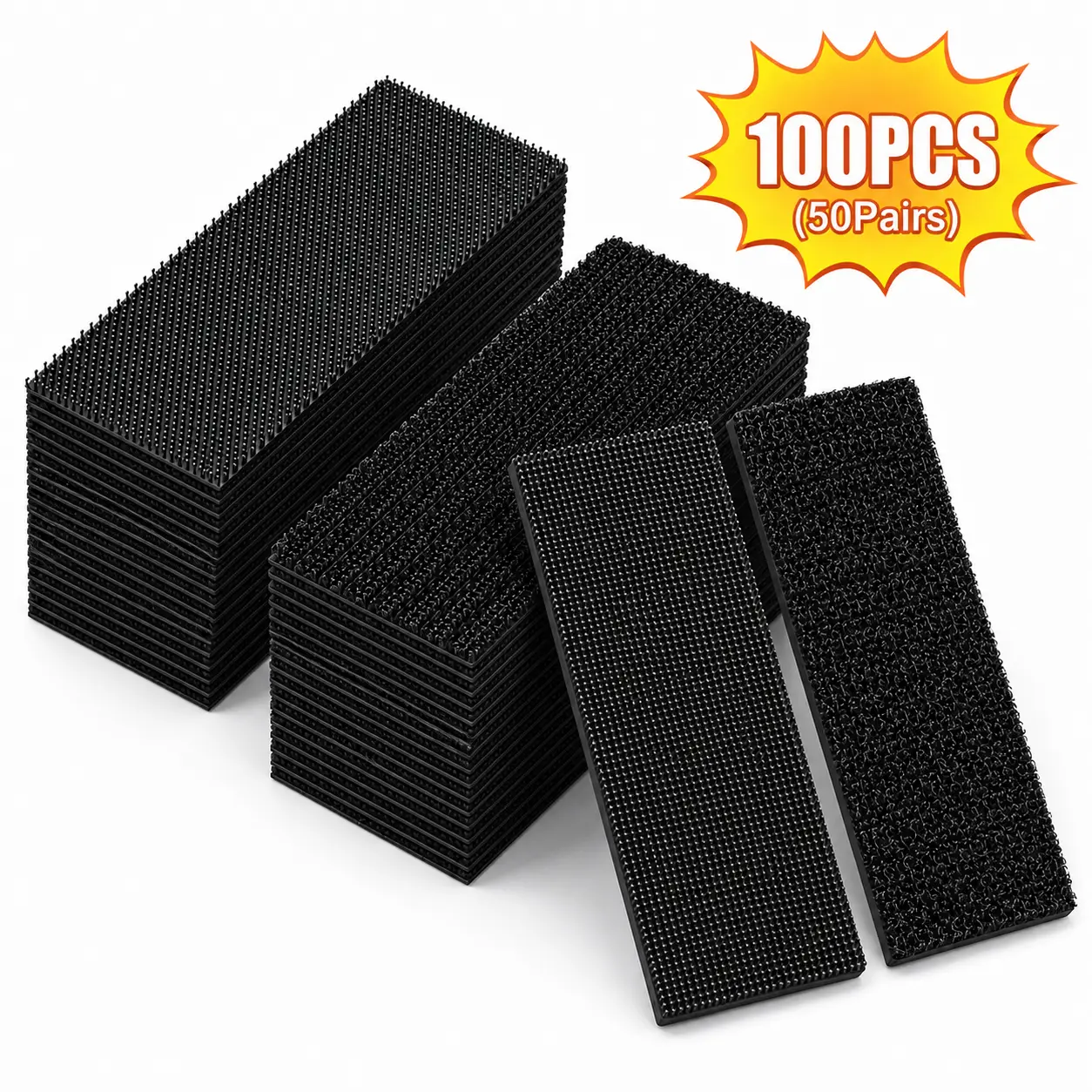 50 Pairs 2 x 4 Inch Self Adhesive Hook and Loop Strips, Heavy Duty Reusable Fasteners for Rugs, Car Mats, Sofa Covers, Picture Frames, Home, Office and Dorm Organization