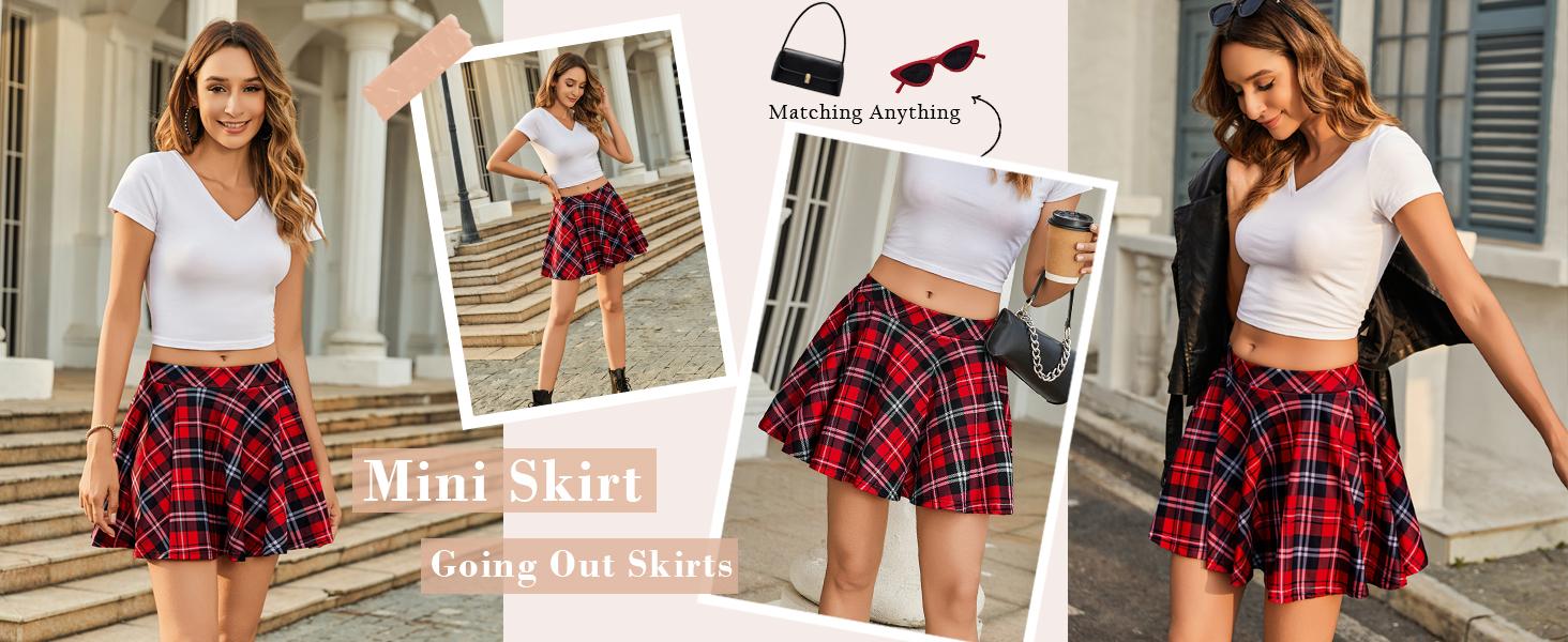 Avidlove Pleated Mini Skirt Plaid Skirts High Waist A Line Skater Skirt for Lingerie Schoolgirl