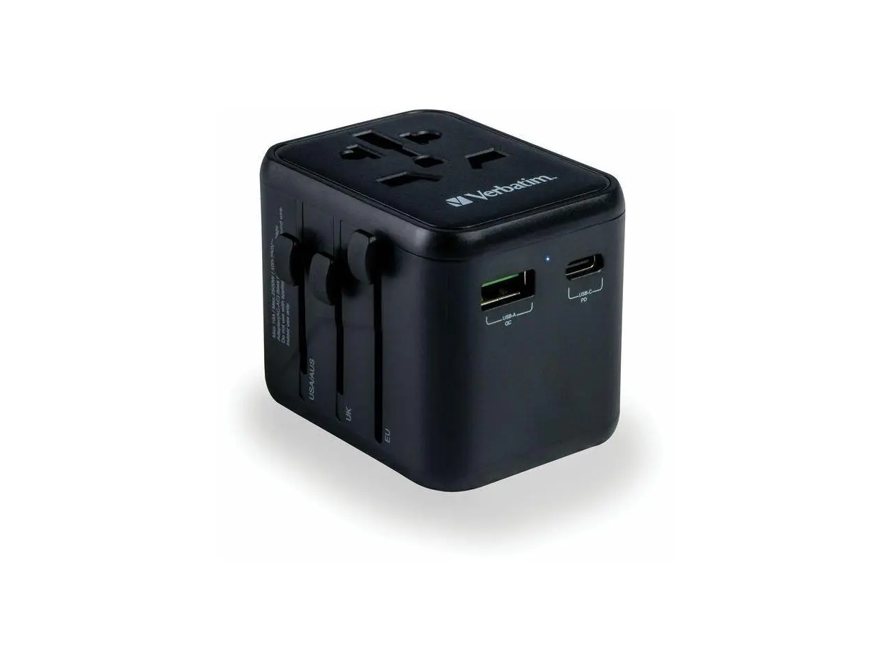 Verbatim UTA-02 Universal Travel Adapter 20W - USB -C, USB-A - 120 V AC, 230 V AC Input - 5 V DC/10 A, 9 V DC, 12 V DC Output