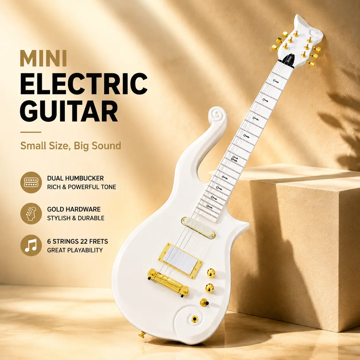 Prince Cloud White Electric Guitar - Solid Mahogany Body, 22 Frets, 6-String, Gold Hardware, Collectible, Accurate Intonation, Dual Humbucker Pickups, Powerful Dynamic Sound, Smooth Play