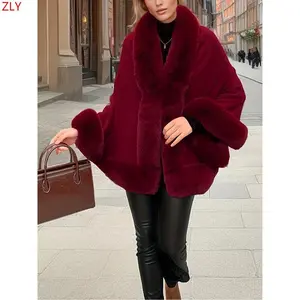 [Elegant Cape Coat] Elegant Black Faux Fur Cape Coat | Women's Chic Sleeveless Winter Outerwear, Button Front, Fall/Winter Fashion, Casual to Formal Wear, Winter Fashion, Sophisticated Style, Smooth Texture