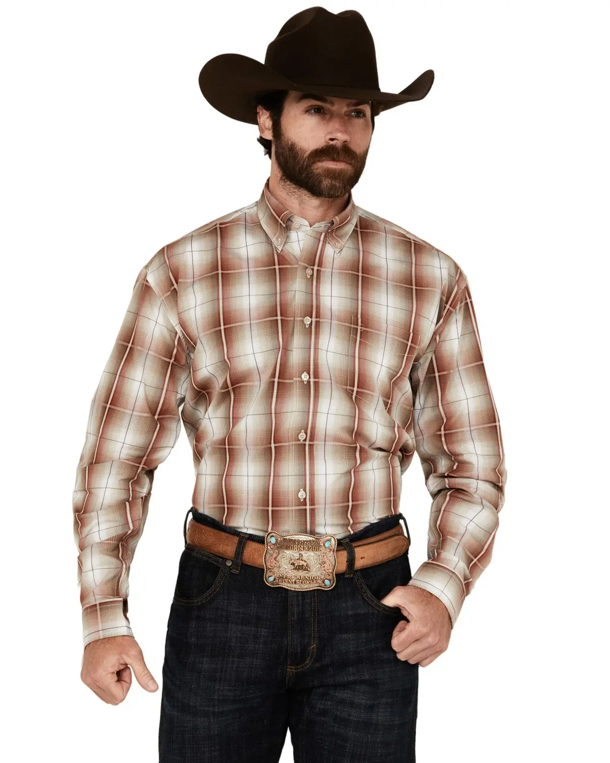 Stetson Men's Plaid Print Long Sleeve Button-Down Western Shirt - 11-001-0579-5014 Re