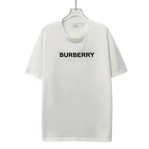 CALUXA - Burberry White Logo Print Cotton Crewneck Short Sleeve T-Shirt Size L
