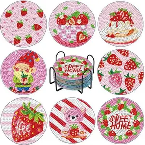 8-Piece Diamond Art Coaster Set with Stand, DIY Valentine's Day Pattern, Suitable for Adults and Beginners, Perfect Gift for Friends, Diamond Painting Coasters