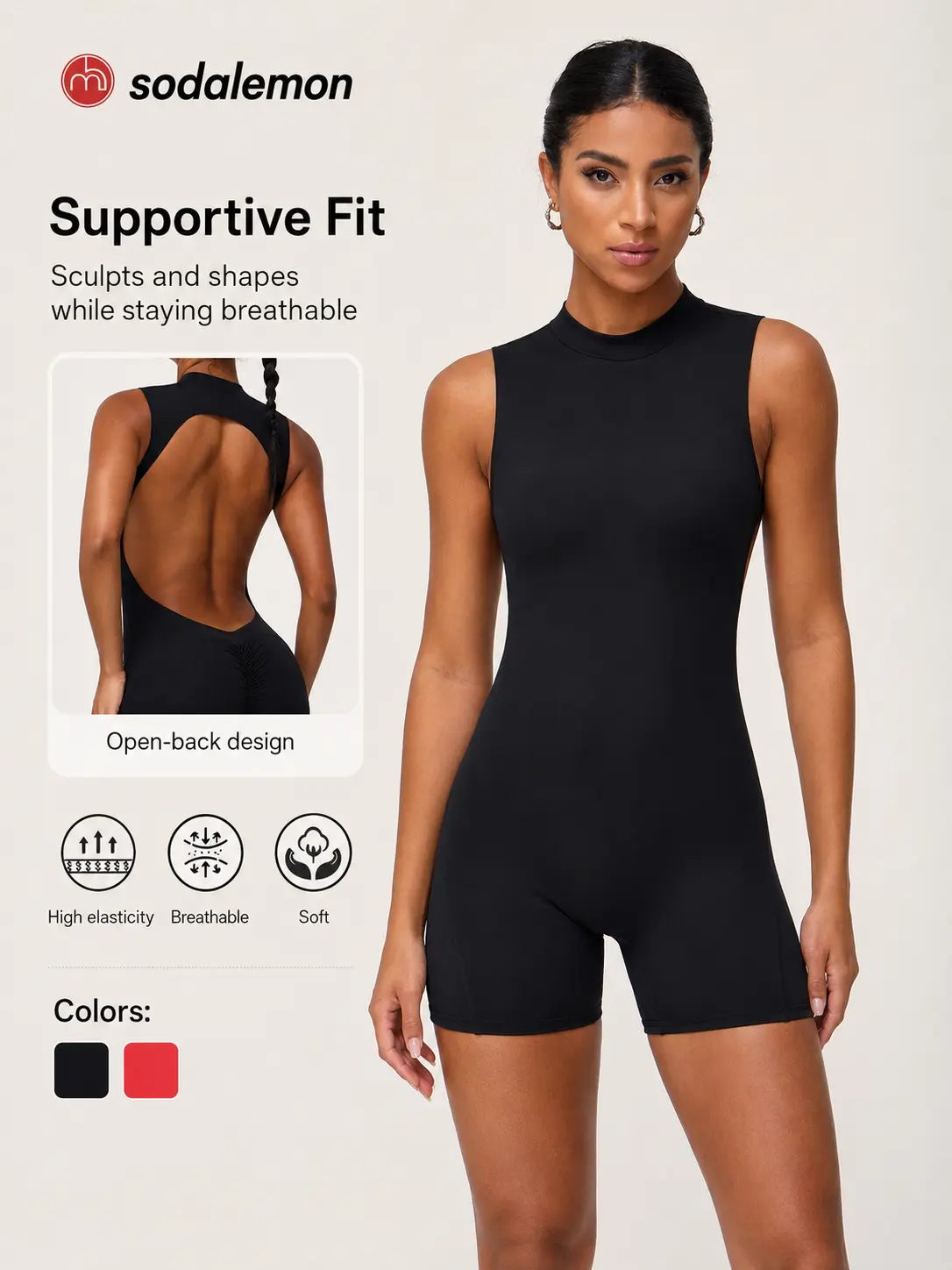 Women's High-Neck Sleeveless Open-Back Yoga Romper - Soft Stretch Scrunch-Back Sports Jumpsuit for Workout Activities